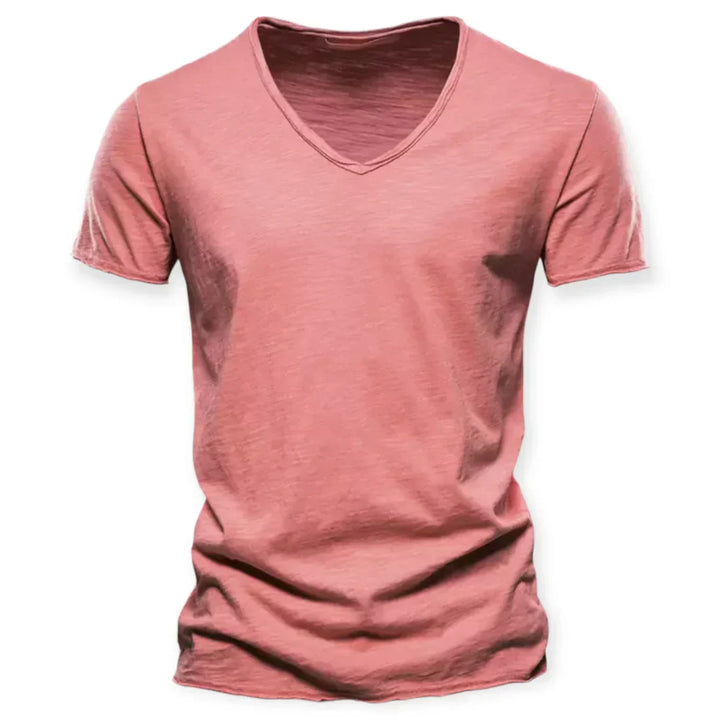 Męski T-shirt z dekoltem V, wygodny, z krótkim rękawem, idealny do eleganckiego i komfortowego codziennego stylu.