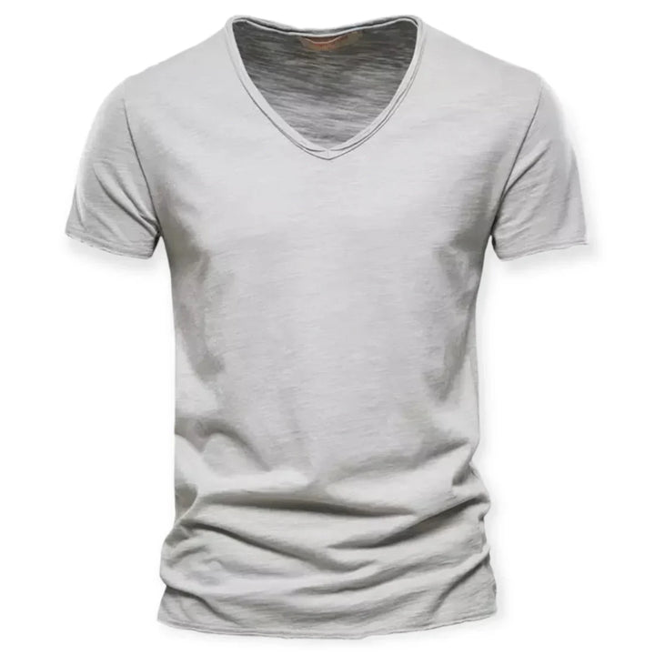 Męski T-shirt z dekoltem V, wygodny, z krótkim rękawem, idealny do eleganckiego i komfortowego codziennego stylu.