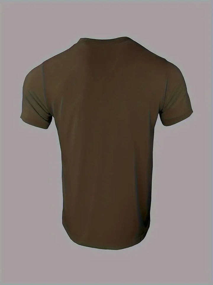 Męska elegancka koszulka Henley w kolorze zielonym, klasyczny krój, lekki i oddychający materiał, swobodny i wyrafinowany styl.