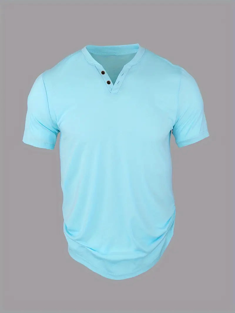 Męska elegancka koszulka Henley w kolorze zielonym, klasyczny krój, lekki i oddychający materiał, swobodny i wyrafinowany styl.
