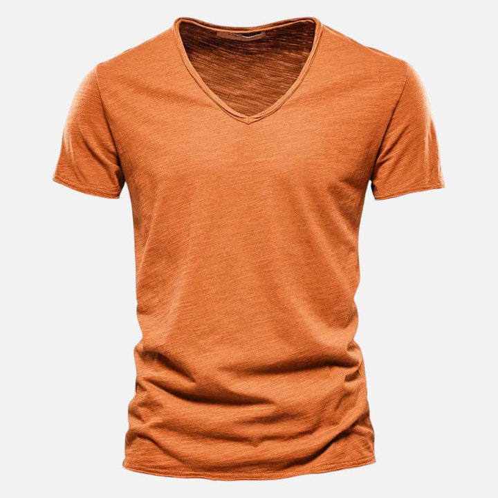 Męski t-shirt bawełniany z dekoltem w serek, krótkimi rękawami, miękki, przewiewny, nowoczesny i wygodny, idealny na każdą okazję.