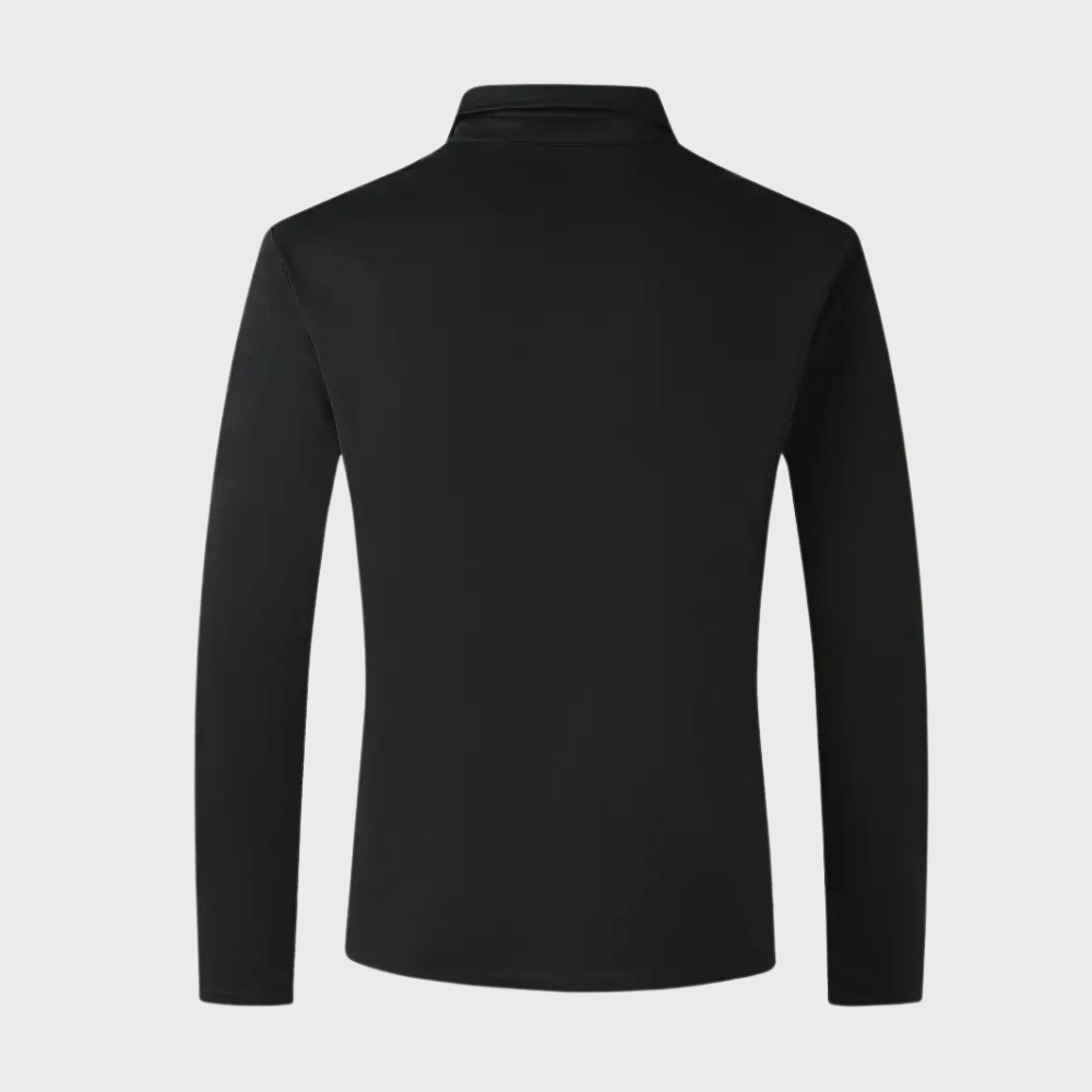 Męska koszulka z długim rękawem w kolorze czarnym, elegancki fason, miękki i oddychający materiał, idealna do eleganckich i wygodnych stylizacji.