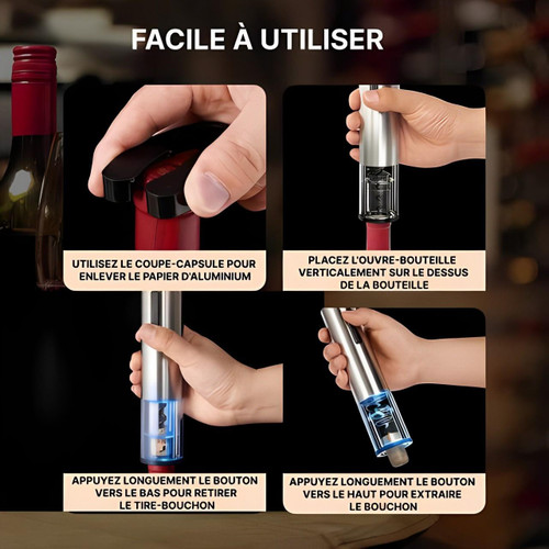 Elektryczny korkociąg ze stali nierdzewnej 5 w 1, elegancki zestaw z akcesoriami do łatwego otwierania butelek wina.