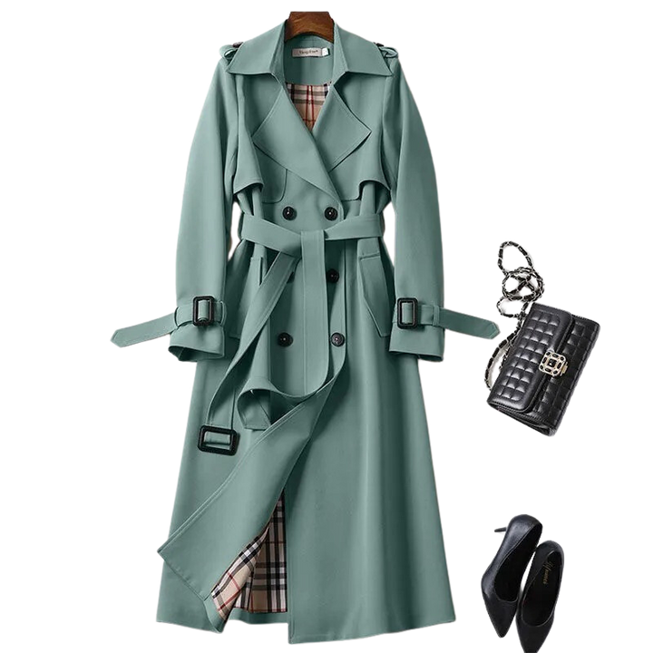 Elegancki damski płaszcz typu trench, lekki, o klasycznym i ponadczasowym kroju, idealny na każdą okazję.