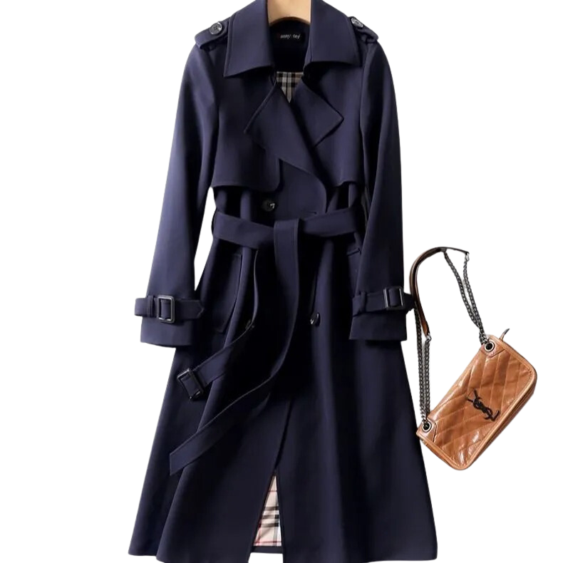 Elegancki damski płaszcz typu trench, lekki, o klasycznym i ponadczasowym kroju, idealny na każdą okazję.