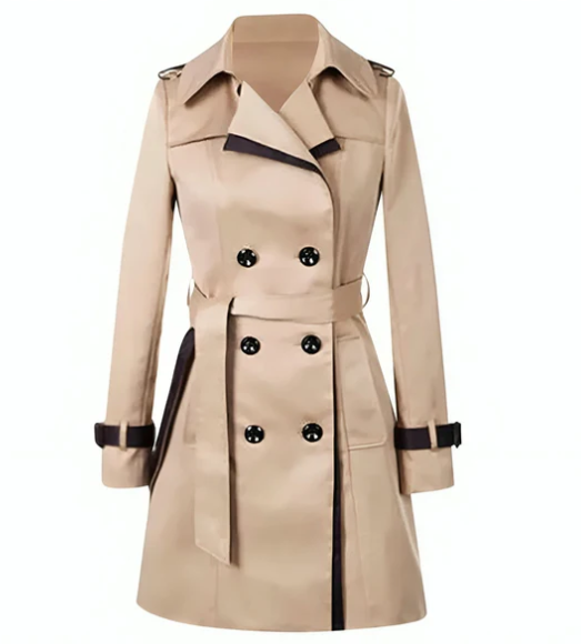 Nowoczesny czarny trench coat damski z eleganckim krojem