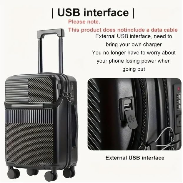 Nowoczesna walizka kabinowa unisex 20". Twardy bagaż podręczny z uchwytem na kubek, USB i zamkiem TSA.