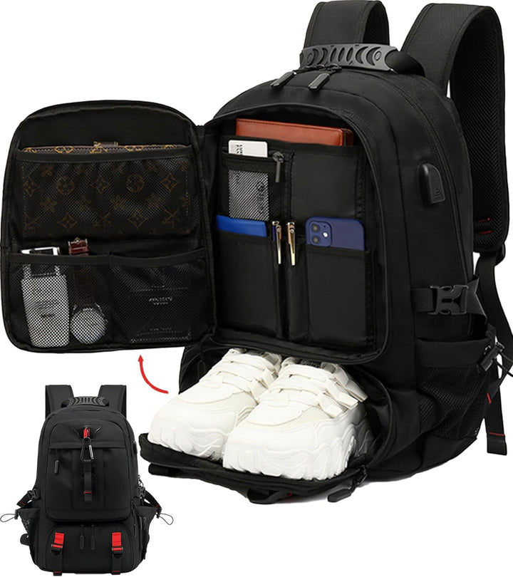 Unisex plecak podróżny 60L, wodoodporny, z portem USB, idealny na laptopa i do samolotu. Pakowny i bezpieczny.
