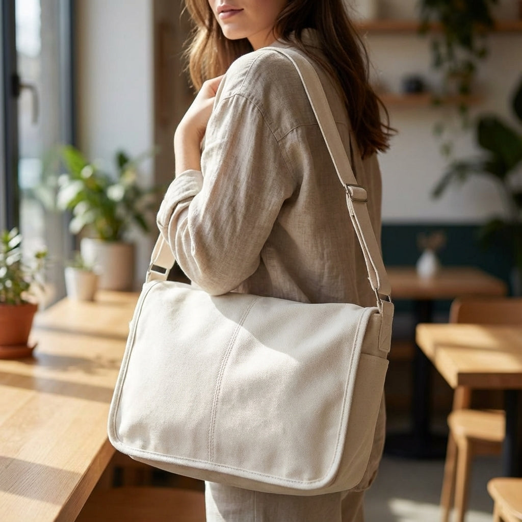 Uniwersalna płócienna torba na ramię unisex, wytrzymała i pojemna, idealna do miejskiego stylu.