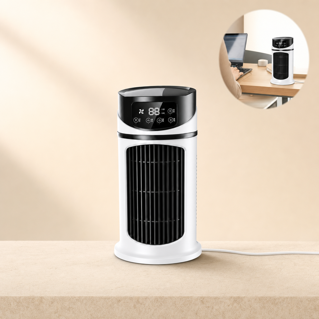 Wielofunkcyjny klimator biurkowy USB 3w1. Kompaktowy mini wentylator, nawilżacz i chłodzenie osobiste.