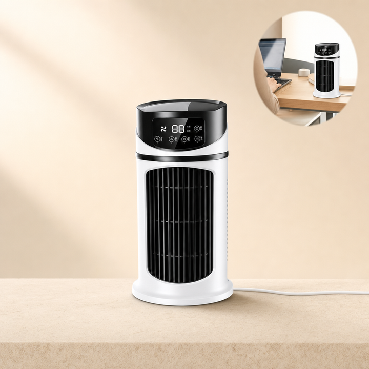 Wielofunkcyjny klimator biurkowy USB 3w1. Kompaktowy mini wentylator, nawilżacz i chłodzenie osobiste.