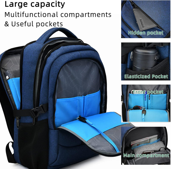 Ergonomiczny plecak podróżny z pasem na bagaż, wodoodporny, bezpieczne miejsce na laptopa.