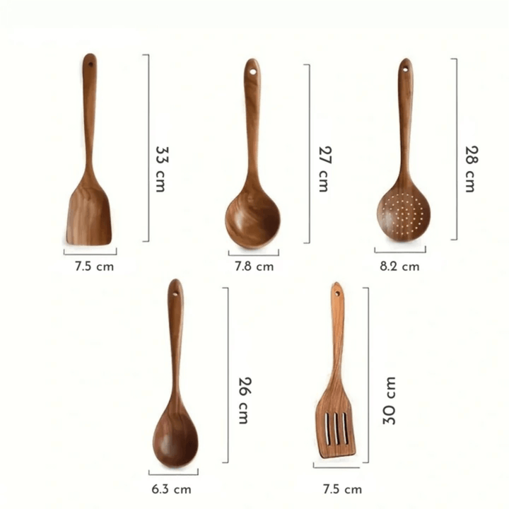 Drewniane przybory kuchenne, naturalne, eleganckie i trwałe, z ergonomicznym designem, idealne do każdej nowoczesnej kuchni.
