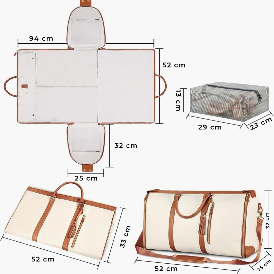 Kompaktowa walizka Smart Voyage z PU w kolorze beżowym, regulowany pasek na ramię, 30-35L, z bocznymi i przednimi kieszeniami.