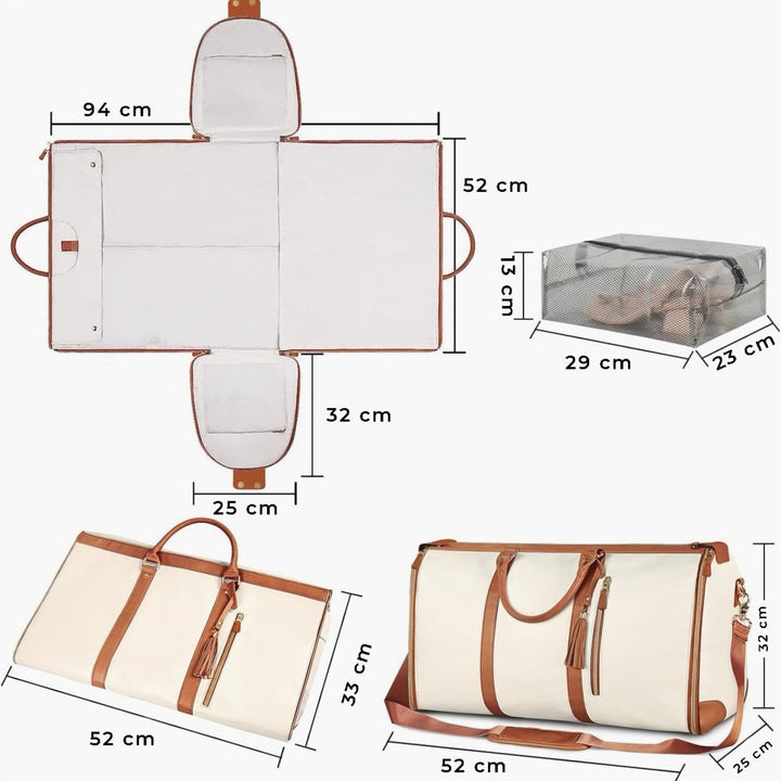 Kompaktowa walizka Smart Voyage z PU w kolorze beżowym, regulowany pasek na ramię, 30-35L, z bocznymi i przednimi kieszeniami.