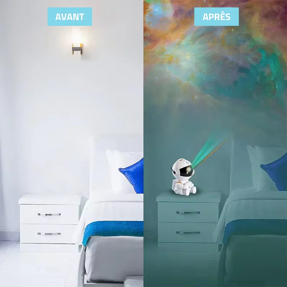 Lampka nocna astronauta w kształcie hełmu emitująca gwiazdy, idealna dla dzieci, stymuluje wyobraźnię dzięki kojącemu światłu