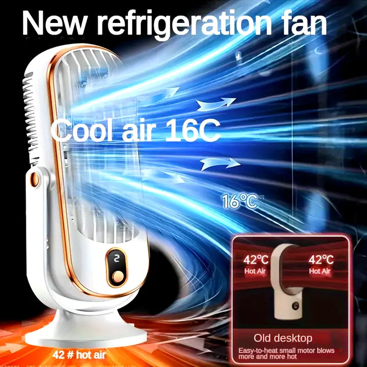 Kompaktowy przenośny wentylator klimatyzator, podwójny silnik, zasilanie USB, elegancki biały design, idealny w podróży.