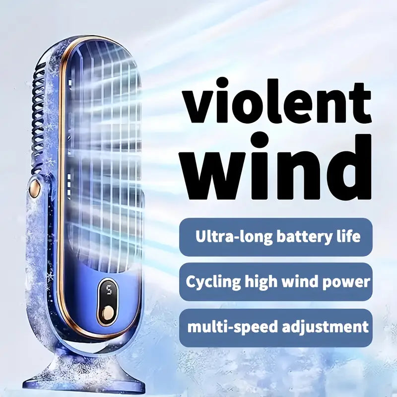 Kompaktowy przenośny wentylator klimatyzator, podwójny silnik, zasilanie USB, elegancki biały design, idealny w podróży.