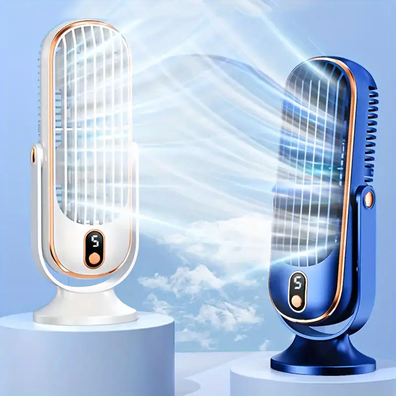 Kompaktowy przenośny wentylator klimatyzator, podwójny silnik, zasilanie USB, elegancki biały design, idealny w podróży.