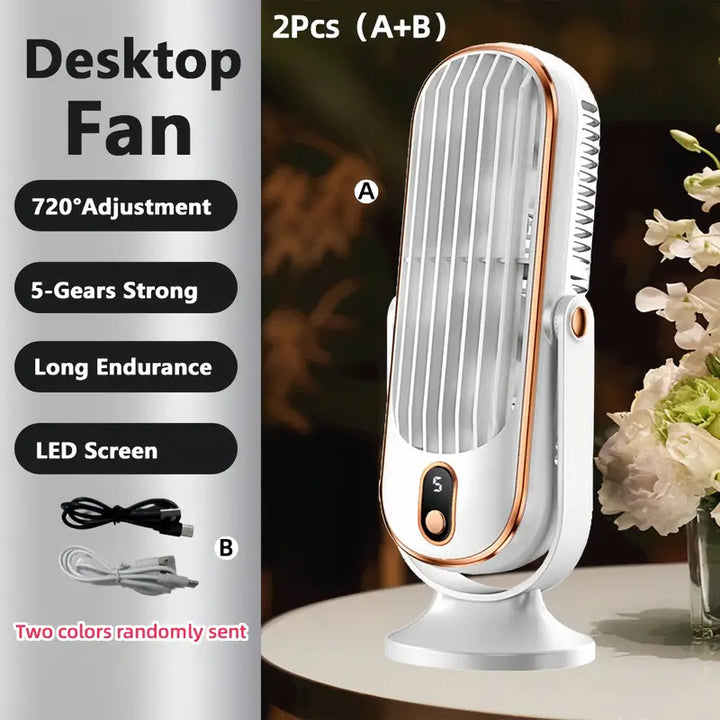 Kompaktowy przenośny wentylator klimatyzator, podwójny silnik, zasilanie USB, elegancki biały design, idealny w podróży.