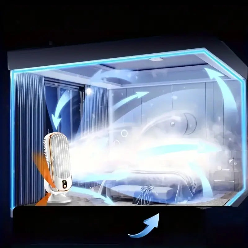 Kompaktowy przenośny wentylator klimatyzator, podwójny silnik, zasilanie USB, elegancki biały design, idealny w podróży.