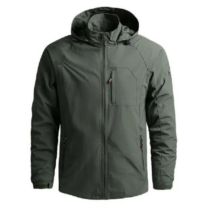 "Veste cargo légère homme été vue de devant, multiples poches, style moderne, parfait pour temps chaud et activités estivales