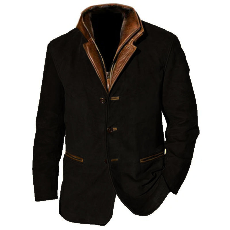 Męska kurtka zamszowa vintage, elegancka w stylu retro, z kołnierzem, kieszeniami, dopasowanym krojem, dostępna w wielu kolorach.