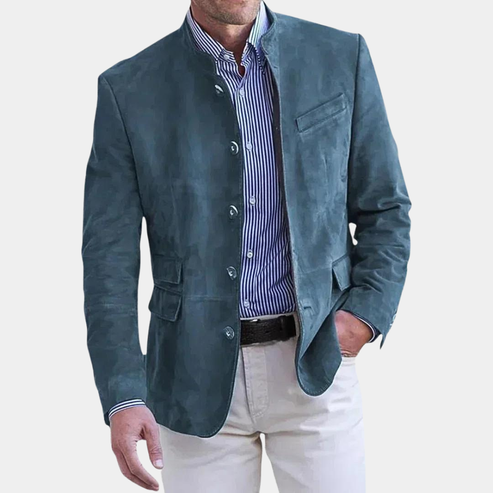 Męska kurtka Veteuri, szczegóły klasycznego kroju i detali, ciemnoszara, elegancka i wszechstronna.