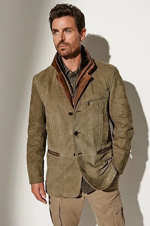 Męska kurtka vintage w eleganckim zielonym kolorze, styl retro, idealna do stylizacji klasycznych i nowoczesnych, wszechstronna i wyrafinowana.