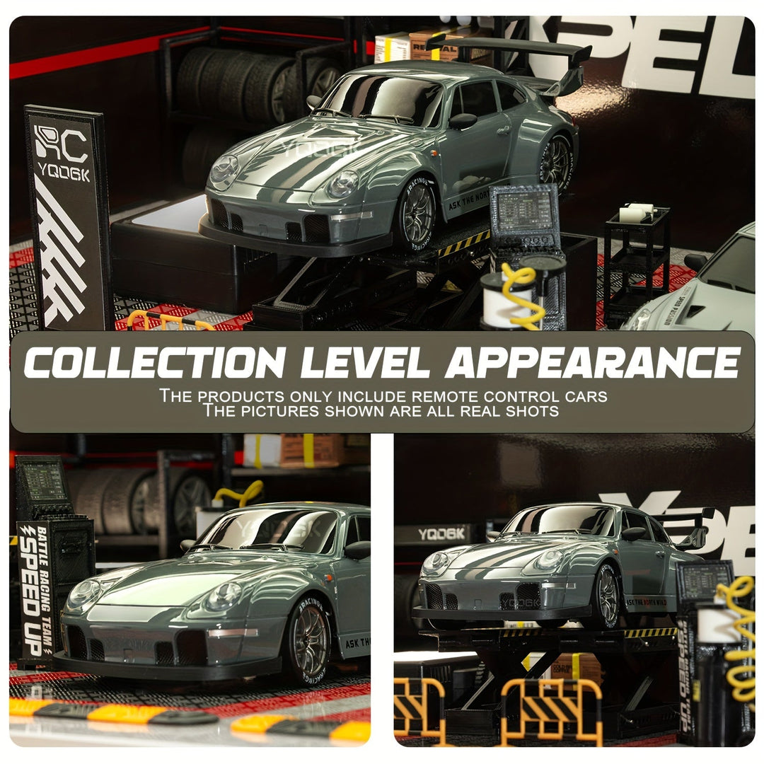 Samochód RC Drift 4WD w akcji z jasnymi diodami LED i akumulatorem, idealny do spektakularnych driftów.