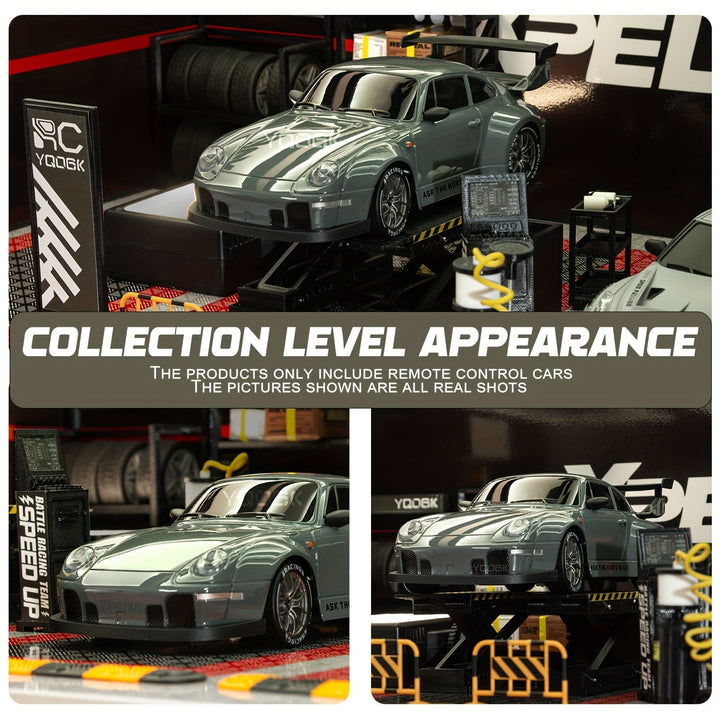 Samochód RC Drift 4WD w akcji z jasnymi diodami LED i akumulatorem, idealny do spektakularnych driftów.