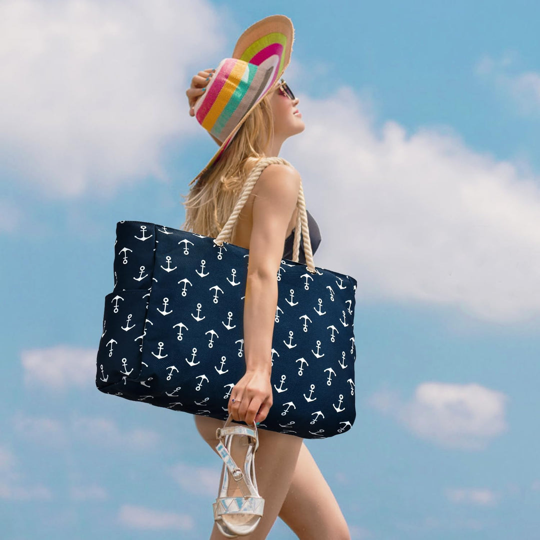 Wodoodporna torba damska tote z zamkiem, idealna na plażę lub do pracy.