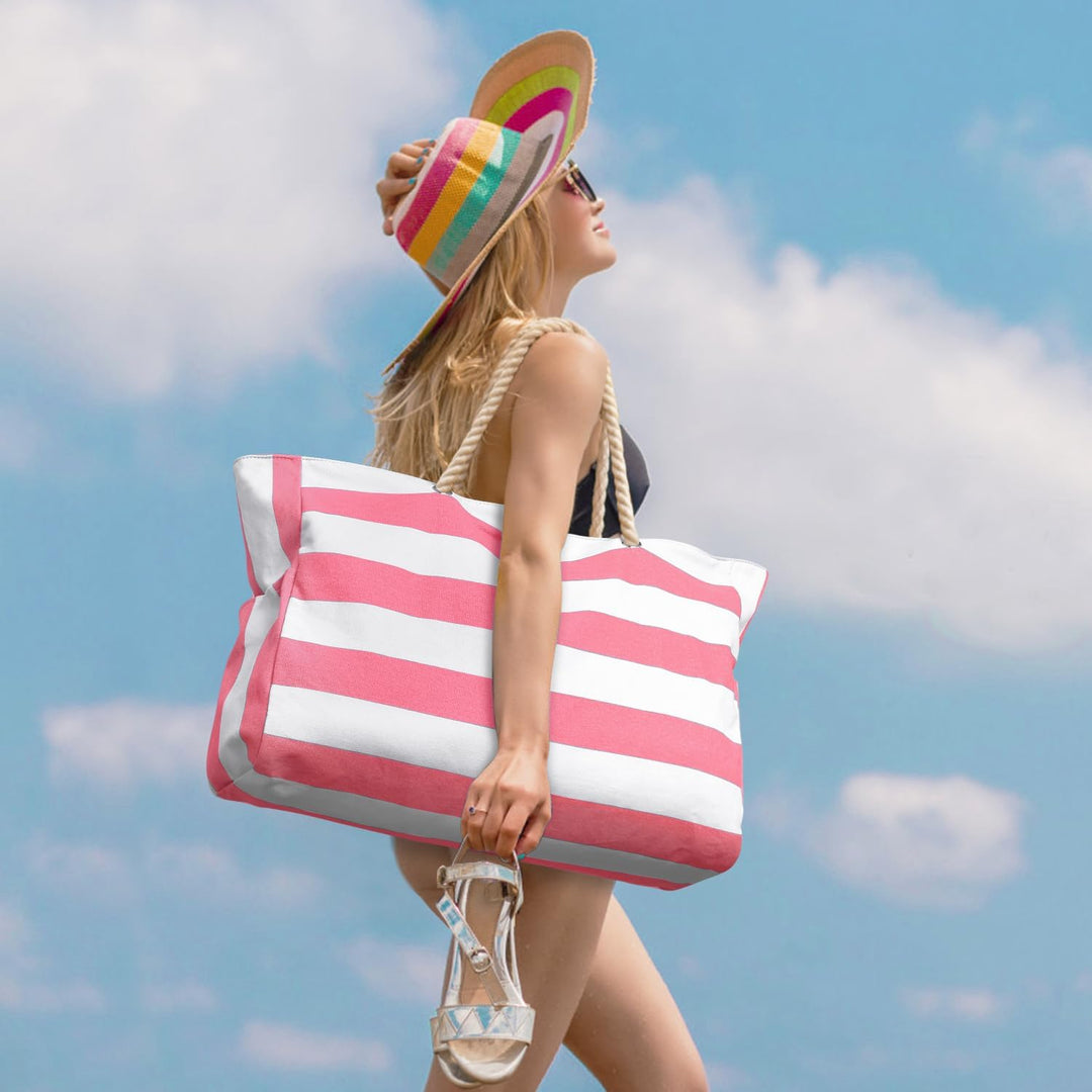 Modna torba damska tote z wodoodpornego materiału, idealna na plażę.