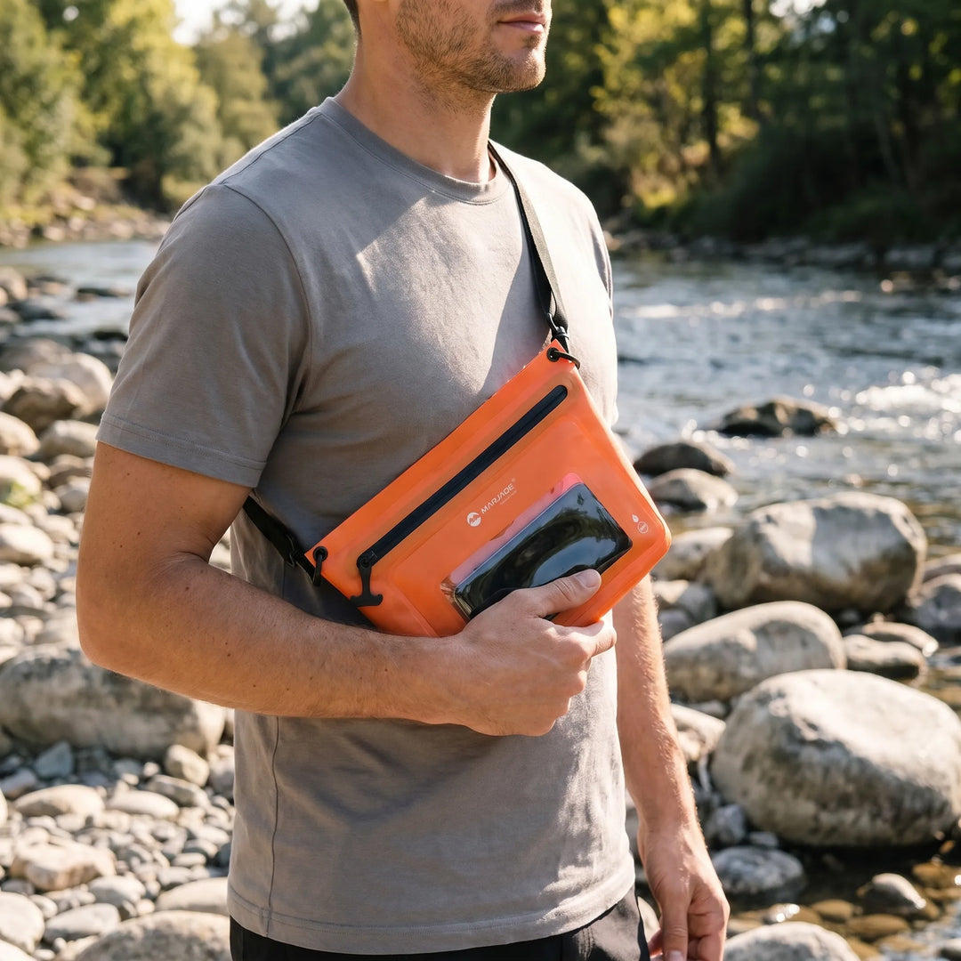 Wodoodporna torba na ramię crossbody z panelem dotykowym na telefon. Idealna na outdoor i podróże.