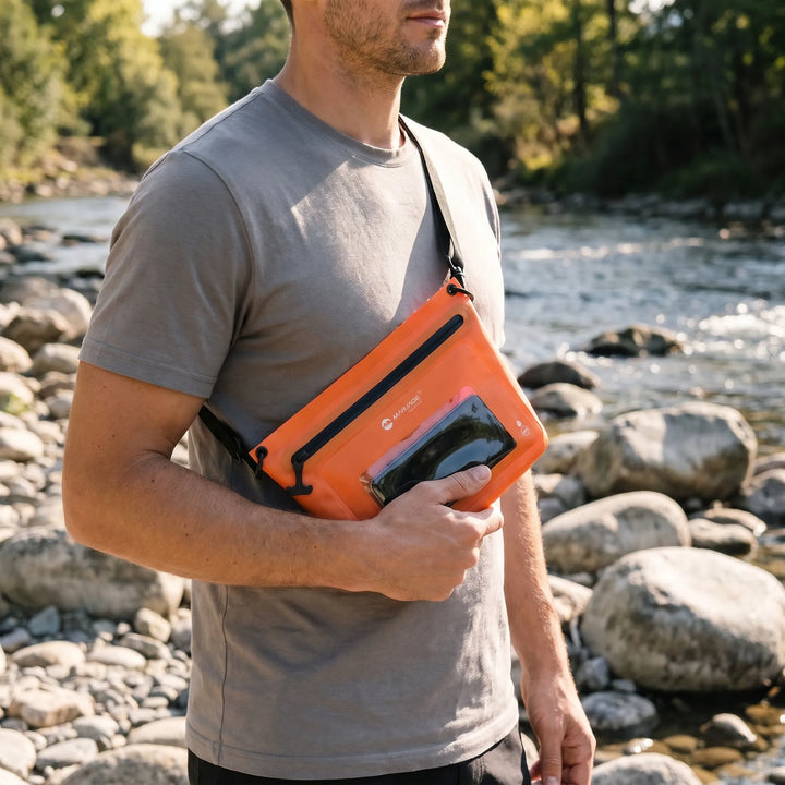 Wodoodporna torba na ramię crossbody z panelem dotykowym na telefon. Idealna na outdoor i podróże.