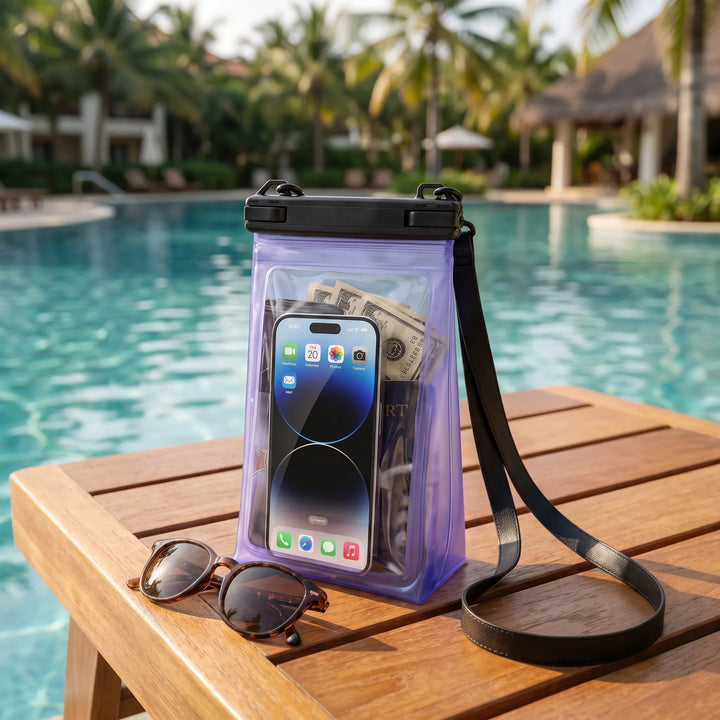 Wodoodporne etui na telefon unisex z ekranem dotykowym i kieszenią, idealne na plażę i sporty wodne.