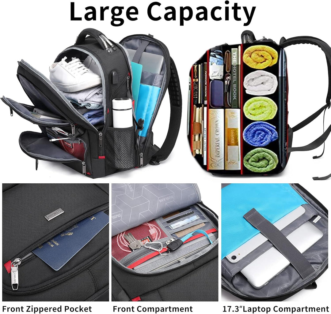 Plecak na co dzień i podróże 50L, wodoodporny, z wieloma kieszeniami i portem USB dla łatwej organizacji.