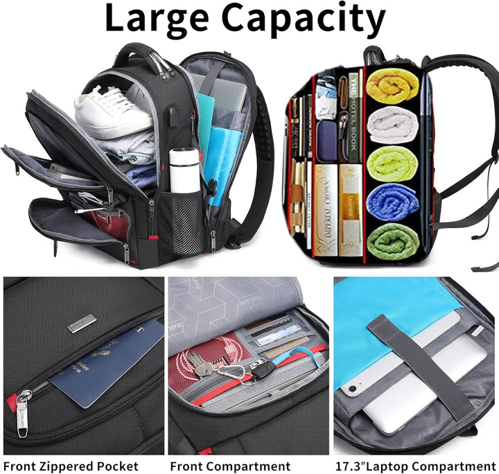 Plecak na co dzień i podróże 50L, wodoodporny, z wieloma kieszeniami i portem USB dla łatwej organizacji.