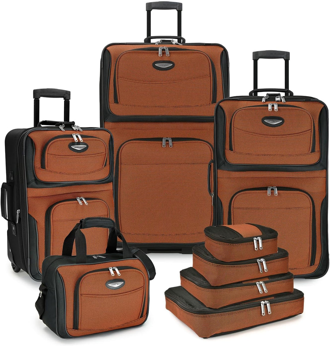 Zestaw bagażu miękkiego TravelMax 8w1 z walizkami, kostkami i zamkiem TSA, idealny na podróż.
