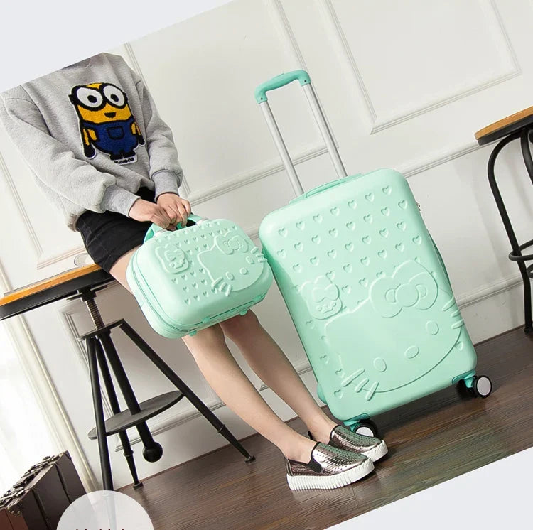 Uroczy kotek na twardej walizce Kyoto ABS. Stylowy design na lekki bagaż podróżny z kółkami 360.