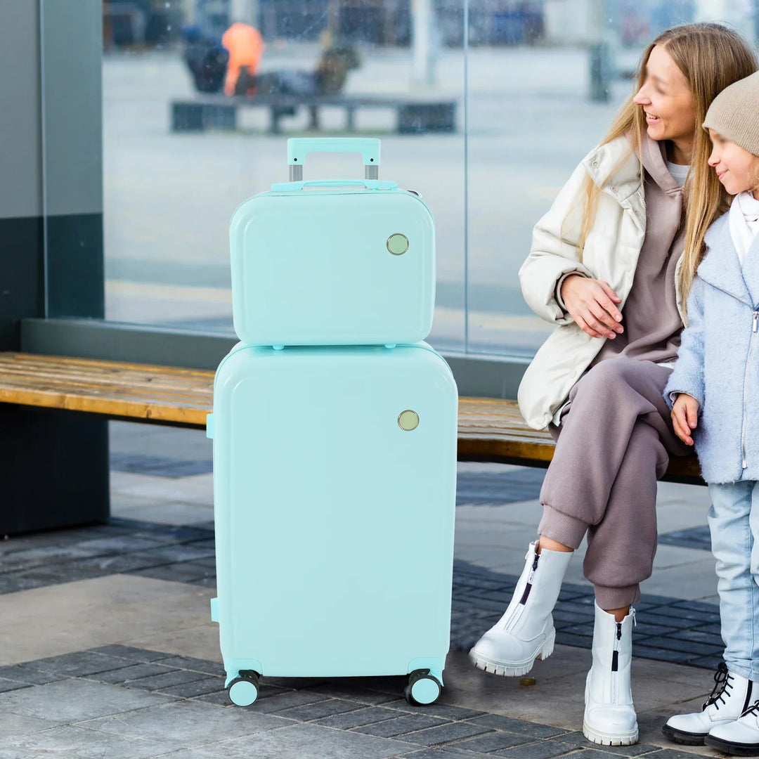 Walizka kabinowa i kufer Vienna Duo, zielony zestaw podróżny ABS. Lekki i wytrzymały bagaż.